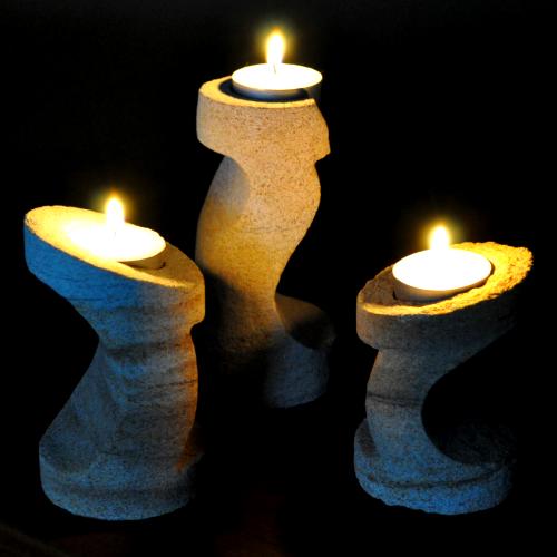 Three piece wave carved sandstone tealight candle holders By MJH