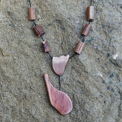 Hand carved wooden necklace of Forest Oak