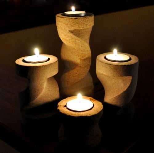 Four piece spiral carved sandstone tealight candle holders By MJH