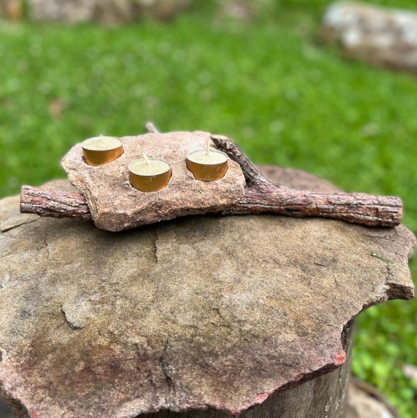 Sandstone and Eucalyptus Candle holder - Three candle formation