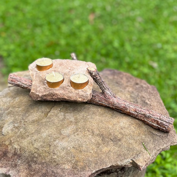 Sandstone and Eucalyptus Candle holder - Three candle formation